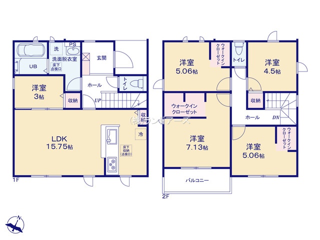 常滑市西之口2丁目6（建売・5LDK・2,680万円）の間取り図