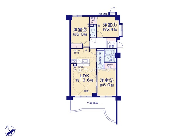 ライオンズマンション瀬古第二（・ 3LDK・1,999万円）の間取り図
