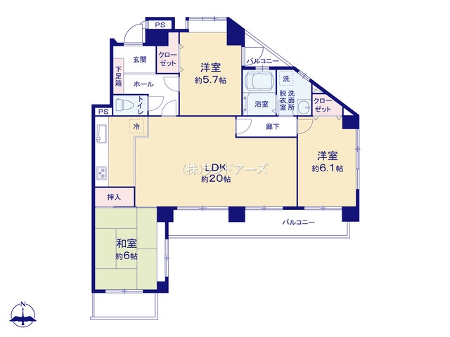 三旺マンション第10名東（・ 3LDK・1,499万円）の間取り図