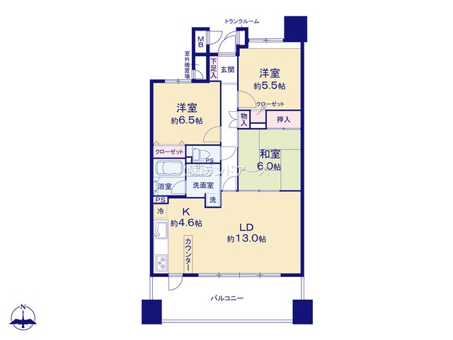 エムズシティ新瀬戸（・3LDK・3,499万円）の間取り図