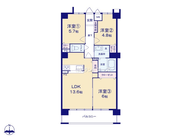 サンシティ瀬戸（・3LDK・ 1,499万円）の間取り図