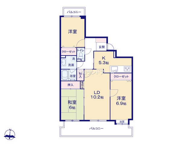 パークシテイ水野A棟6F（・3LDK・1,750万円）の間取り図