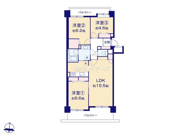 パークシテイ水野A棟3F（・3LDK・1,499万円）の間取り図