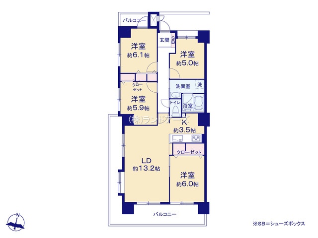 ユニーブル晴丘B棟（・4LDK・1,580万円）の間取り図