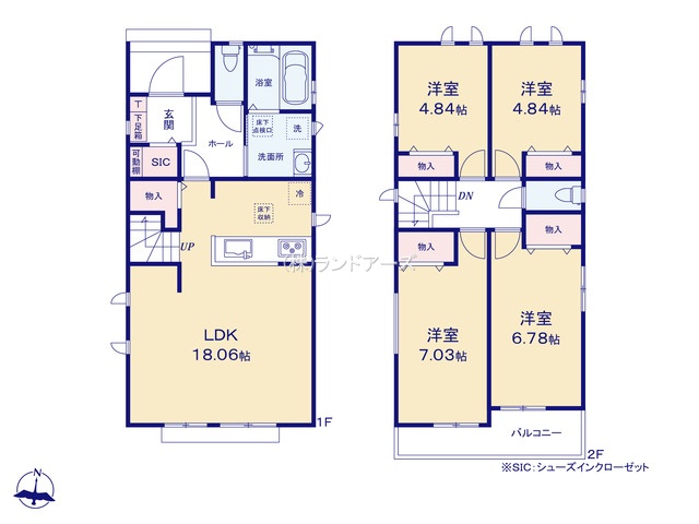 名古屋市名東区香流ⅧA（建売・4LDK・ 4,290万円）の間取り図