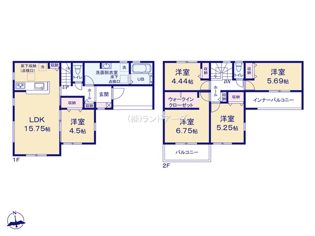 長久手市早稲田Ⅲ2（建売・5LDK・3,680万円）の間取り図