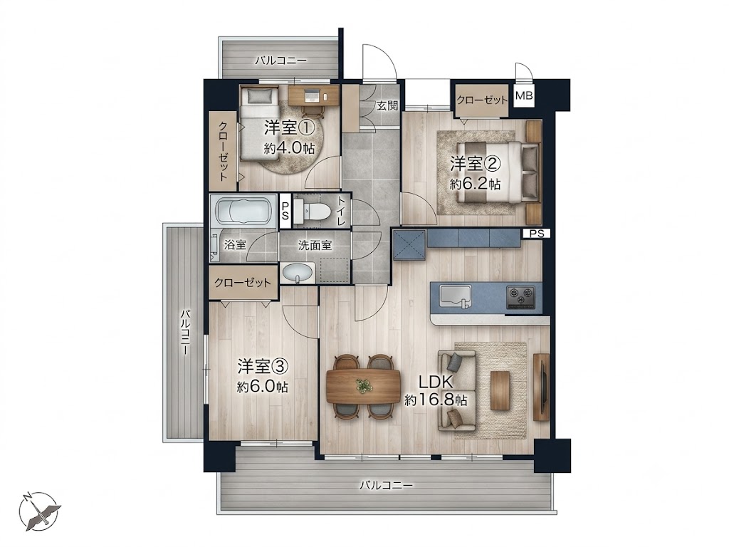 ライオンズガーデン中小田井A棟（・ 3LDK・1,699万円）の間取り図