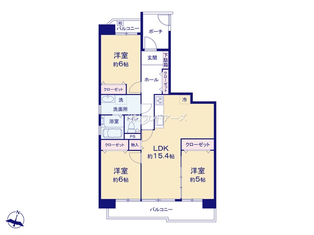 サンハイツ八事ふじみB棟（・3LDK・2,299万円）の間取り図