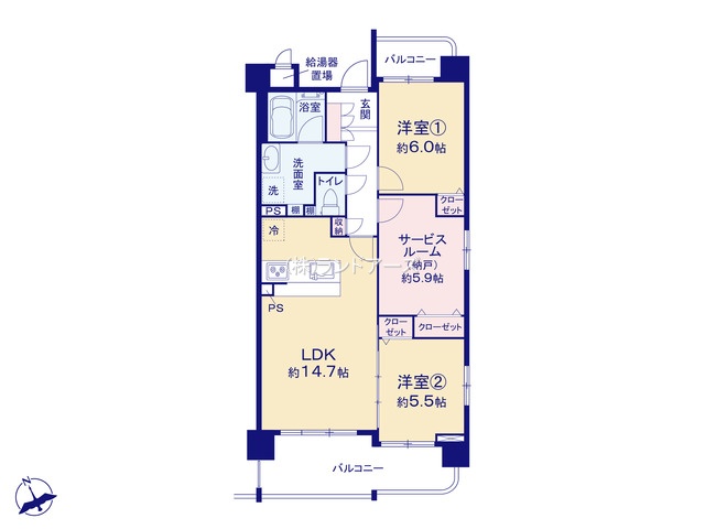 シャトー勝川Ⅲ（・2SLDK （S）・2,899万円）の間取り図