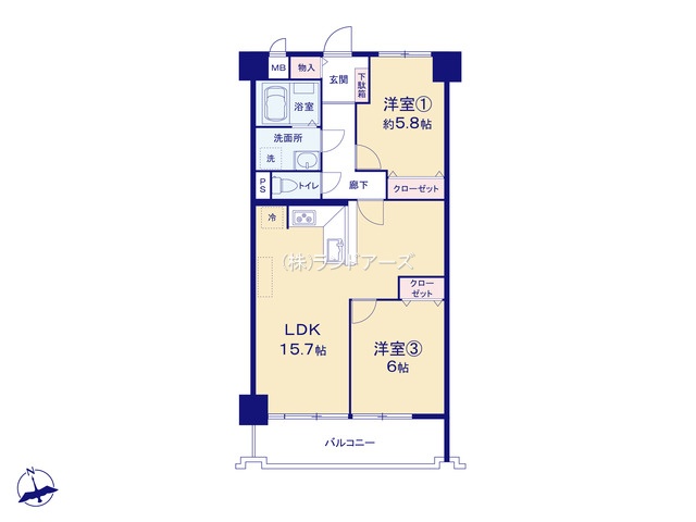 シャルマンコーポ木場町2号棟（・2LDK・1,499万円）の間取り図