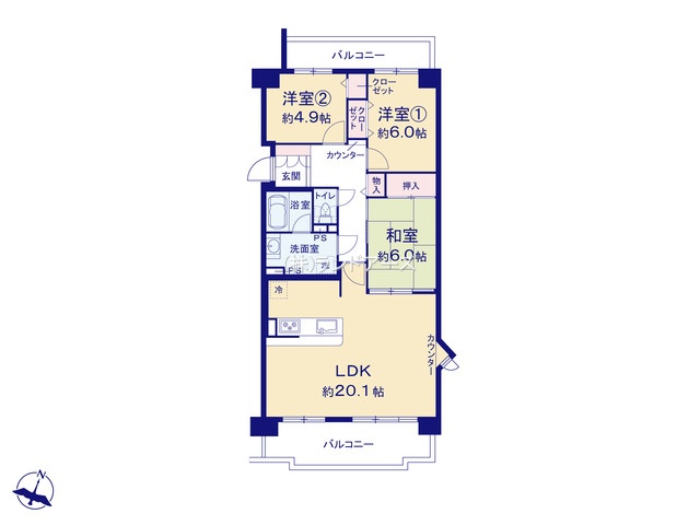 パークシティ三郷壱番館西棟（・ 3LDK・1,999万円）の間取り図