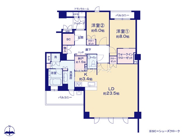 プレイズ覚王山法王町（・ 2LDK・14,480万円）の間取り図