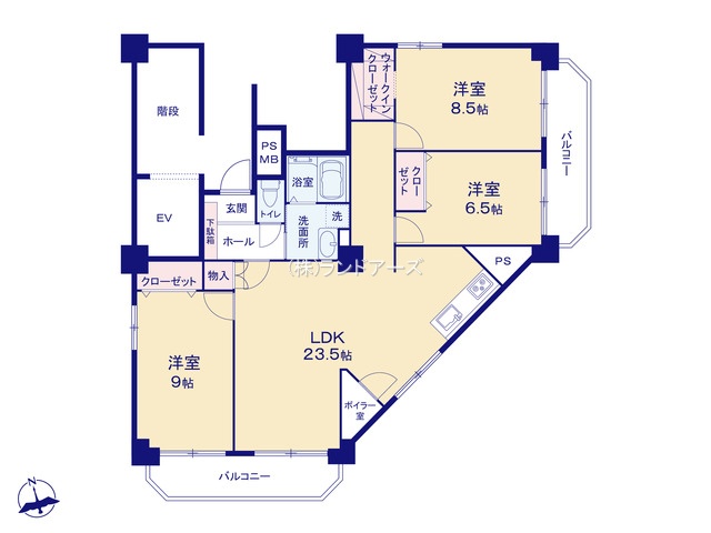 日車マンション平和が丘B棟（・3LDK・2,349万円）の間取り図