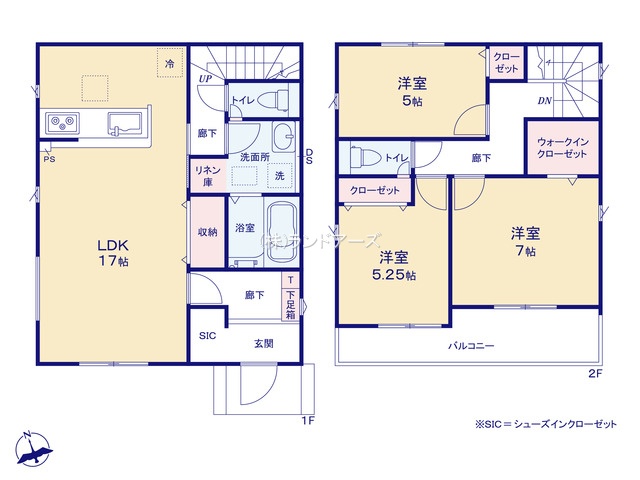 北名古屋市六ツ師Ⅷ2（建売・3LDK・ 2,992万円）の間取り図