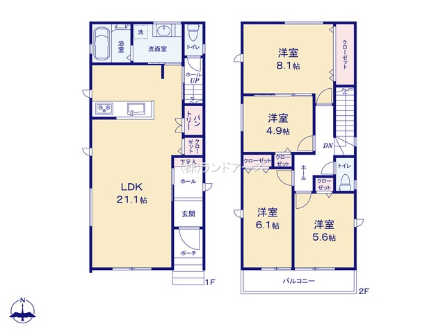 尾張旭市庄南町Ⅱ1（建売・4LDK・3,680万円）の間取り図