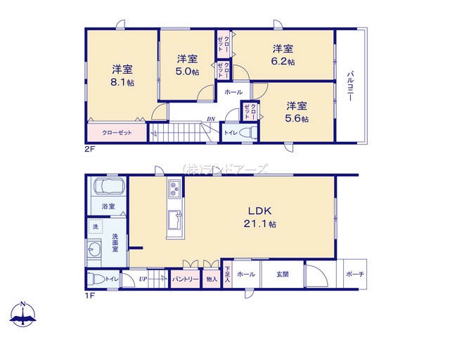 尾張旭市西大道町1（建売・4LDK・3,290万円）の間取り図