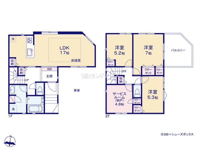 名古屋市緑区黒沢台Ⅱ1（建売・3SLDK （S）・4,590万円）の間取り図