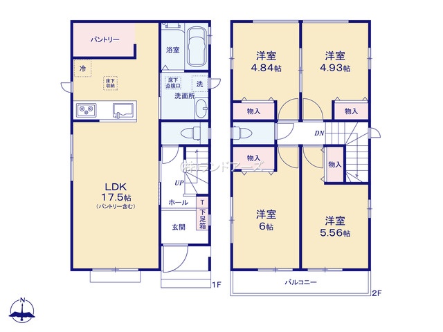 名古屋市西区花原町A（建売・4LDK・3,990万円）の間取り図
