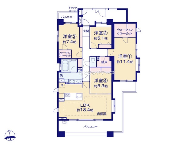 ローレルコート徳川（・ 4LDK・6,780万円）の間取り図