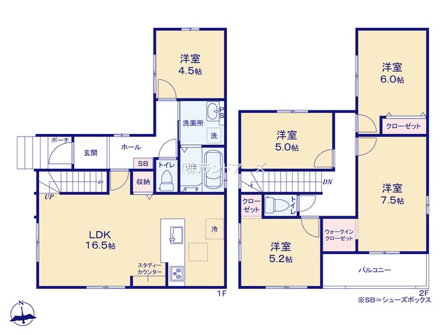 一宮市木曽川町黒田字北野黒（戸建）04（建売・5LDK・3,299万円）の間取り図