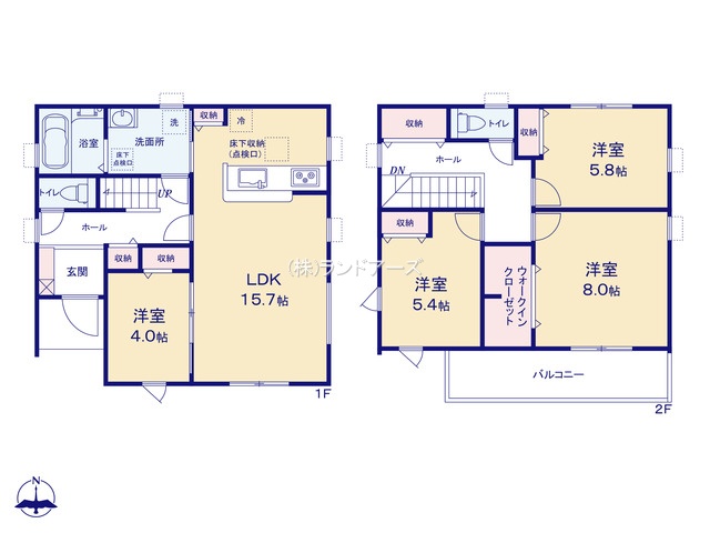 一宮市森本5丁目（戸建）01（建売・4LDK・2,980万円）の間取り図