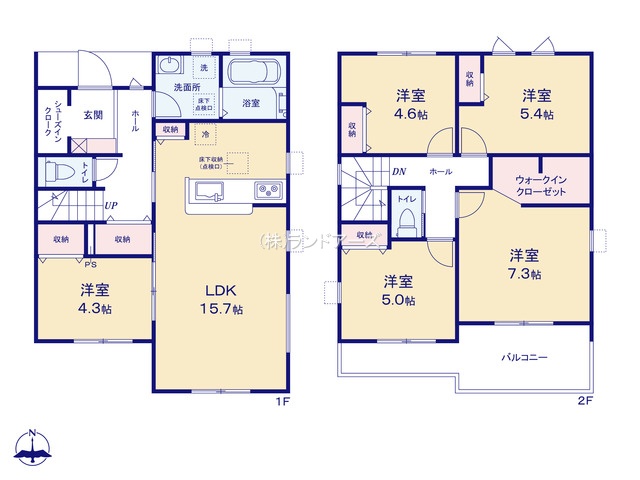 一宮市北方町北方字中屋敷郷（戸建）01（建売・5LDK・2,580万円）の間取り図