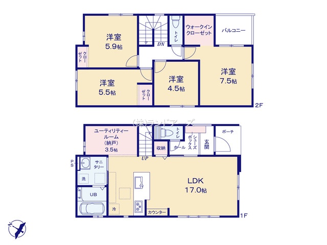 一宮市別明町2丁目（戸建）01（建売・4LDK・3,999万円）の間取り図