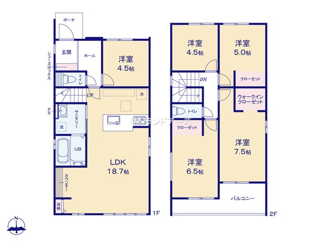 一宮市多加木5丁目（戸建）02（建売・5LDK・3,799万円）の間取り図