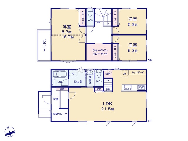 碧南市源氏神明町（戸建）02（建売・3LDK・3,490万円）の間取り図