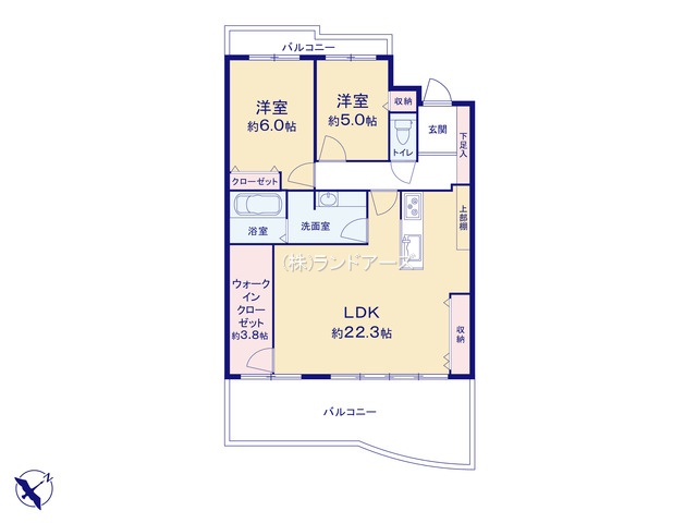 シンフォニアみなみが丘イーストコートD棟(・ 2LDK・2,280万円)の間取り図