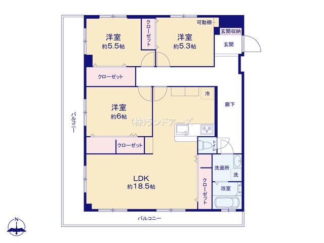 パレス七番町11F(・ 3LDK 修繕積立金 11,000円・1,699万円)の間取り図