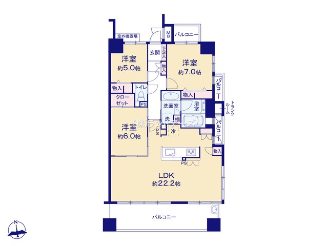 ダイアパレス代官町(・3LDK・4,980万円)の間取り図