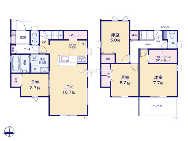 名古屋市北区西味鋺（建売・4LDK・3,280万円）の間取り図