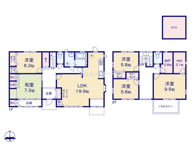 一宮市千秋町天摩字松ノ木（中古戸建・5LDK・2,798万円）の間取り図