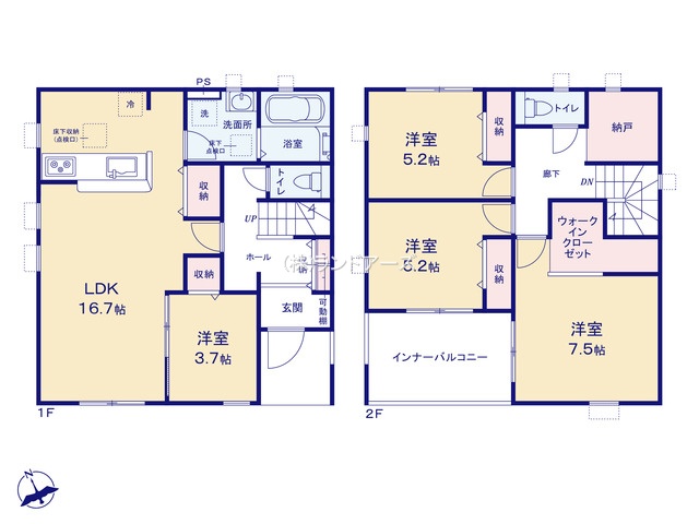小牧市藤島町中島(戸建)02(建売・4LDK・2,980万円)の間取り図