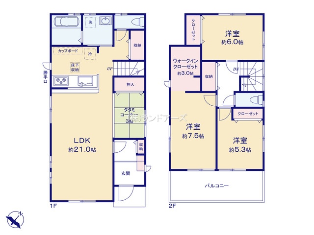 碧南市浜尾町4丁目（中古戸建・3LDK・2,280万円）の間取り図