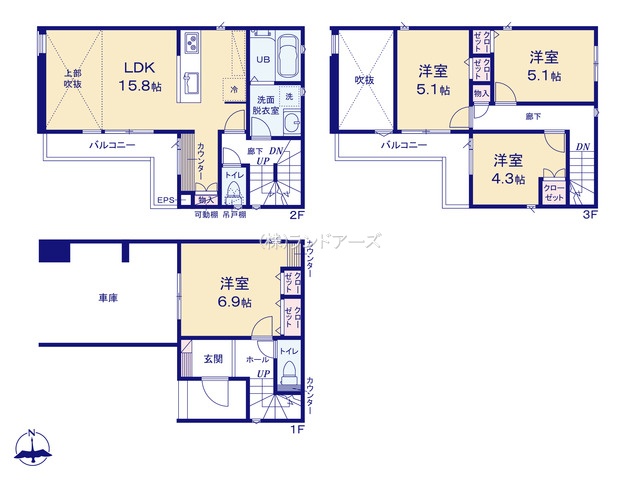 名古屋市北区東水切町Ⅱ1（建売・4LDK・4,390万円）の間取り図