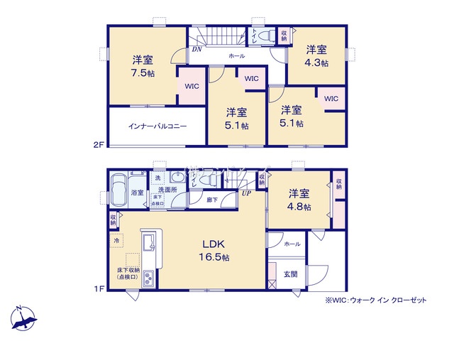 江南市鹿子島町中（戸建）01（建売・5LDK・2,480万円）の間取り図