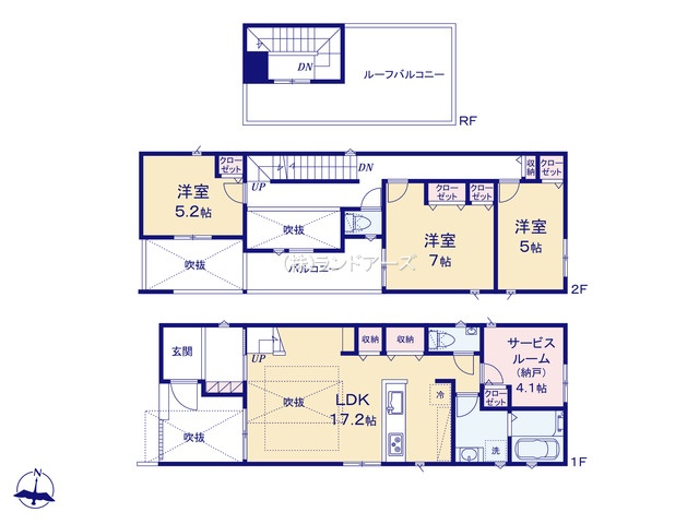 名古屋市昭和区塩付通2(建売・3SLDK (S)・7,490万円)の間取り図
