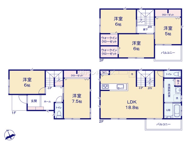 一宮市今伊勢町宮後字郷中（戸建）C（建売・5LDK・3,770万円）の間取り図