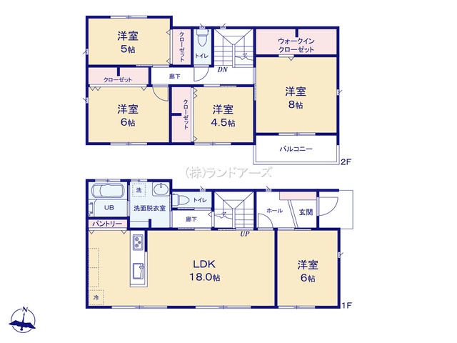 一宮市木曽川町黒田字北宿五の切（戸建）A（建売・5LDK・3,730万円）の間取り図