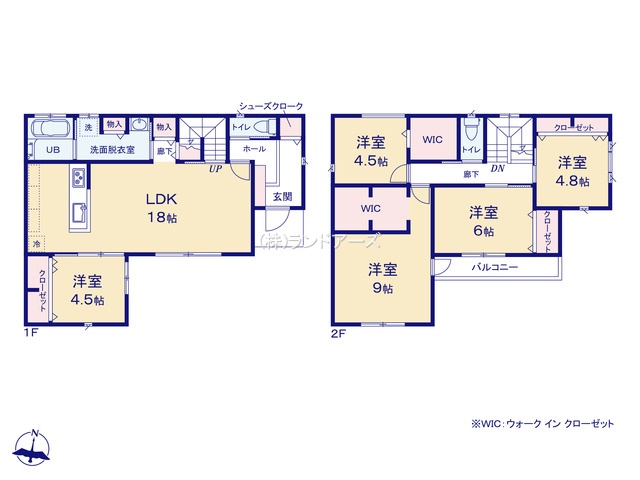 一宮市木曽川町黒田字北宿五の切（戸建）B（建売・5LDK・3,730万円）の間取り図