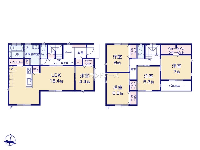 一宮市木曽川町黒田字北宿五の切（戸建）C（建売・5LDK・3,730万円）の間取り図