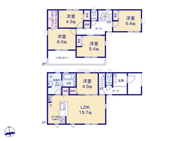 犬山市大字犬山字南古券（戸建）03（建売・5LDK・3,480万円）の間取り図