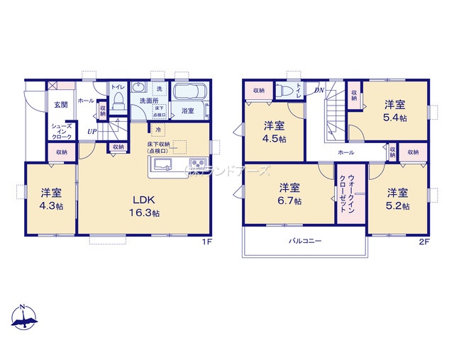 犬山市大字犬山字南古券（戸建）04（建売・5LDK・3,480万円）の間取り図