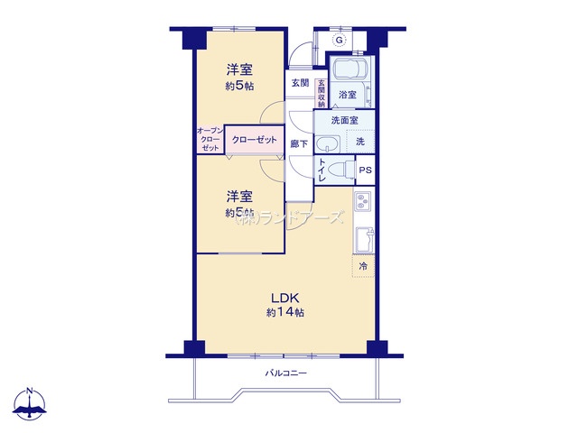 一光ハイツ山王B棟（・2LDK・1,299万円）の間取り図