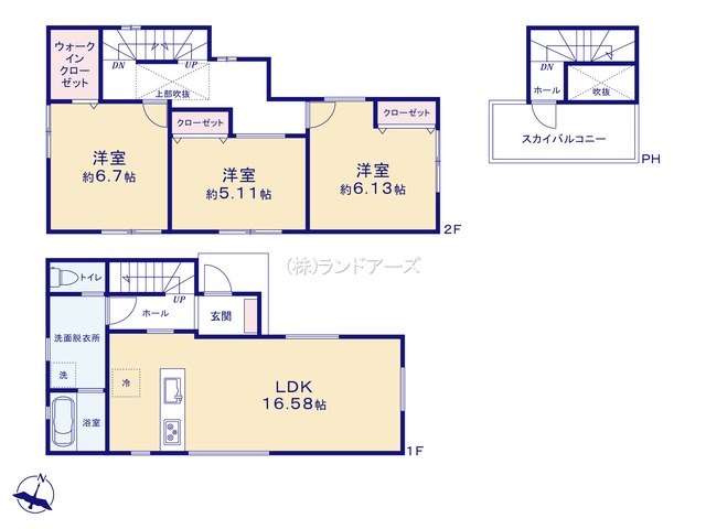 名古屋市天白区久方2丁目（戸建）（建売・3LDK・3,880万円）の間取り図