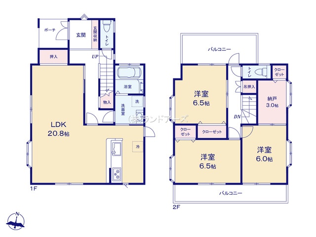 一宮市宮地2丁目（中古戸建・3LDK・2,998万円）の間取り図
