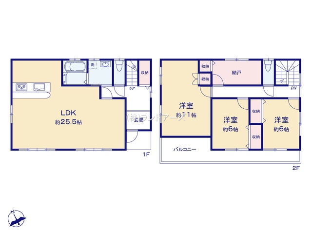 知立市山屋敷町霞山(中古戸建・3LDK・3,999万円)の間取り図