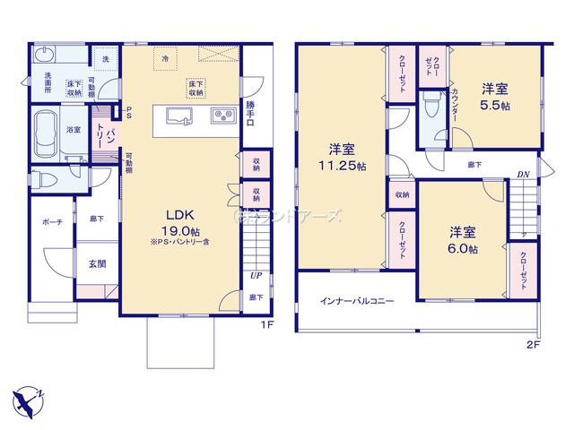 知多市つつじが丘3丁目（戸建）02（建売・3LDK・4,190万円）の間取り図